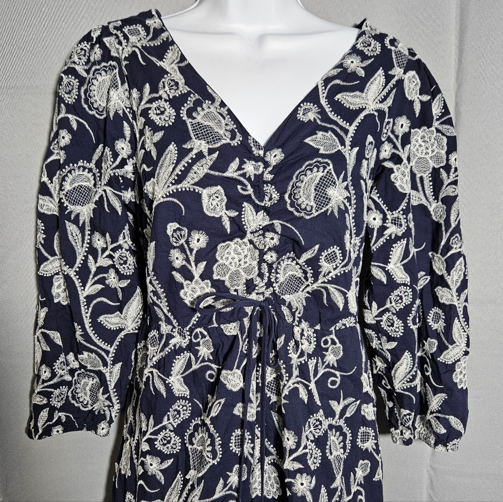Soft Surroundings Tilda Whimsy Floral Navy Embroidered Boho Tiered Midi Sz M - Picture 6 of 11